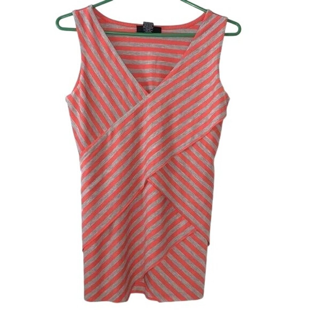 Coral & Gray Striped Sleeveless Wrap Top By Verve Size S Polyester/Rayon Blend